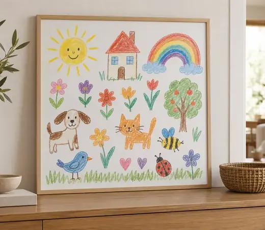 Poster aus Kinderzeichnung — Gestaltungsbeispiel