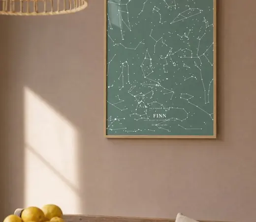 Sternenkarten-Poster im Wohnraum — Gestaltungsbeispiel